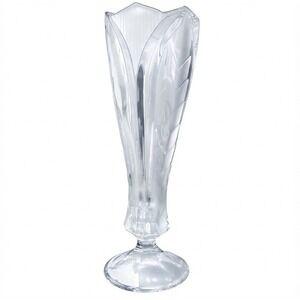 Clear Faceted Glass Vase Flared Top Glassware Etched Glass Flowers Housewarming